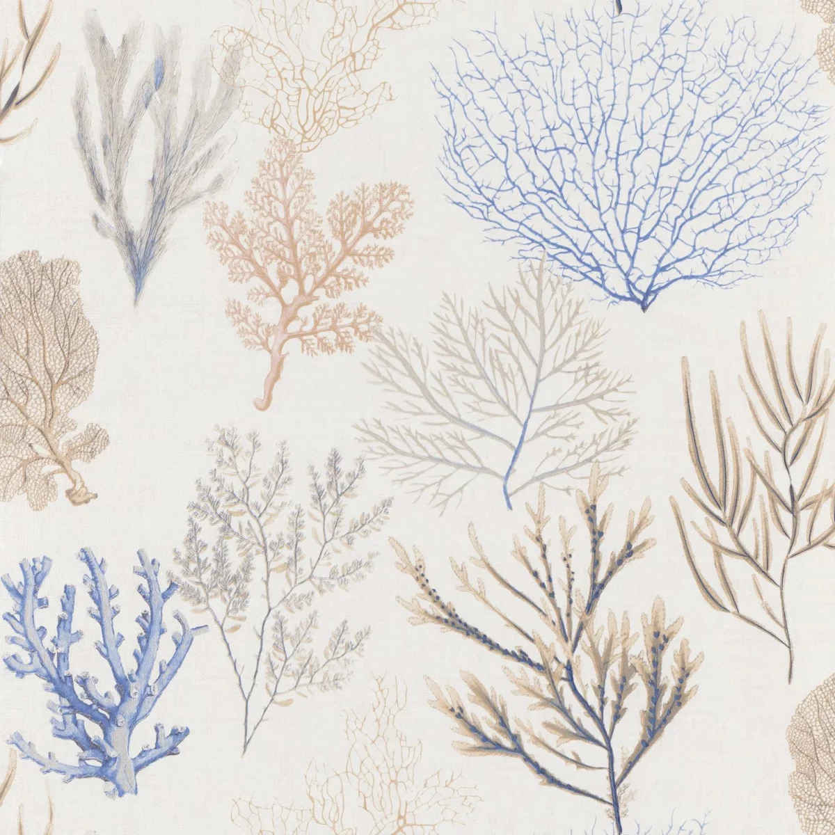 Corail Wallpaper - Bleu by blue botanical wallpaper from casadeco