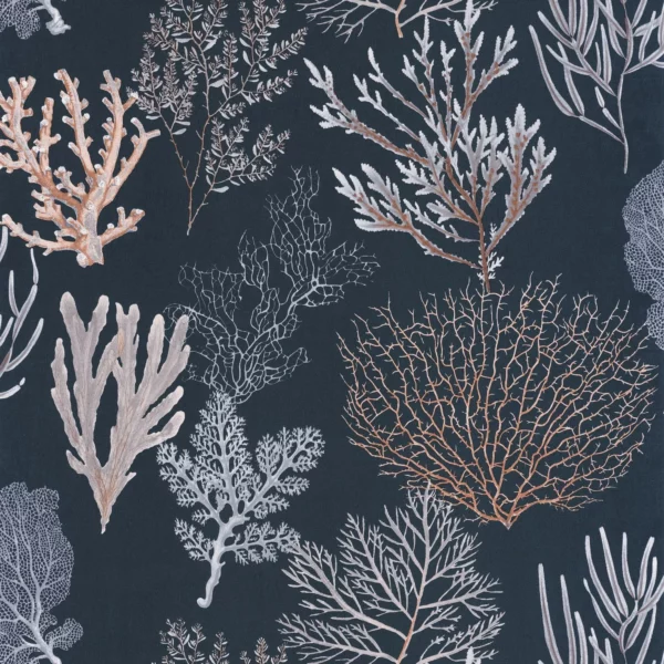 Corail Wallpaper - Bleu Ocean by blue botanical wallpaper from casadeco