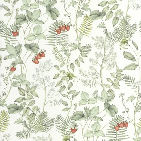 Strawberry Field Wallpaper - Vert D'Eau by green botanical wallpaper from casadeco
