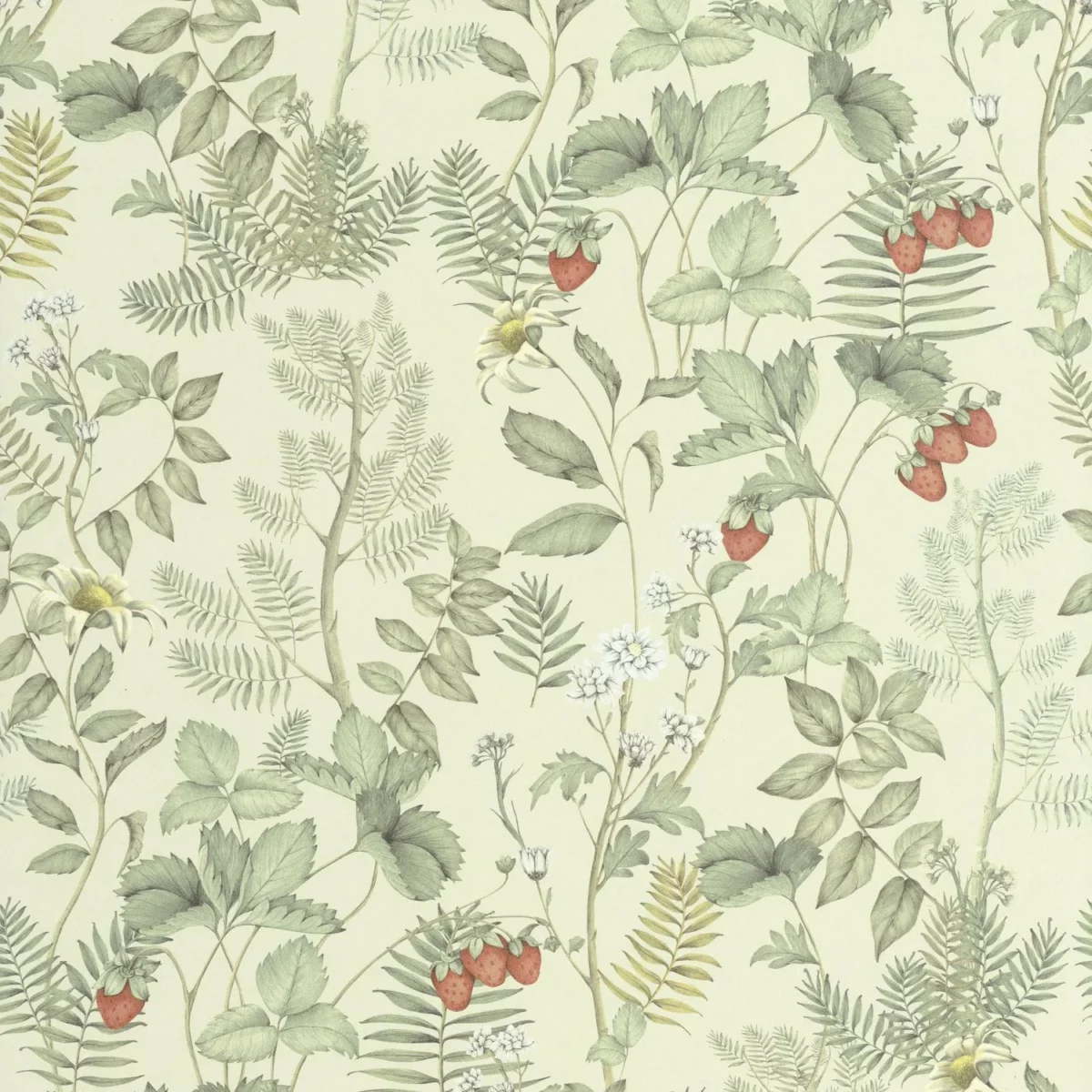 Strawberry Field Wallpaper - Amande by green botanical wallpaper from casadeco