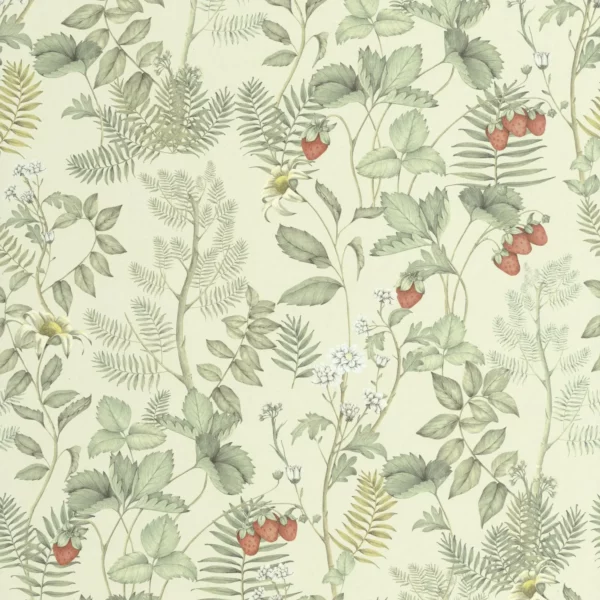 Strawberry Field Wallpaper - Amande by green botanical wallpaper from casadeco