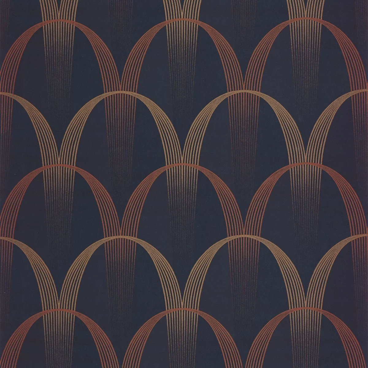 Entree Des Artistes Wallpaper - Bleu Encre / Terracotta by orange geometric wallpaper from casadeco