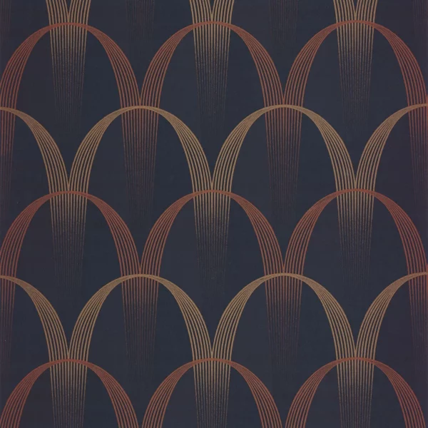 Entree Des Artistes Wallpaper - Bleu Encre / Terracotta by orange geometric wallpaper from casadeco