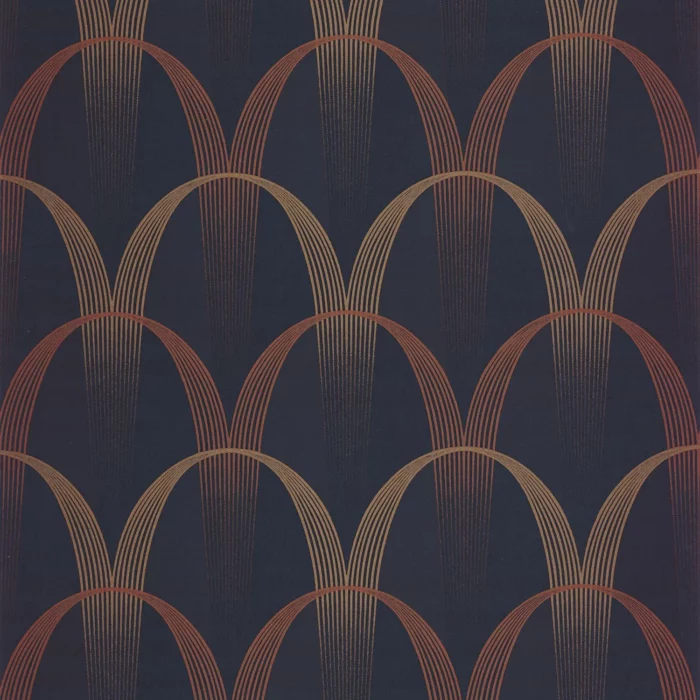 Entree Des Artistes Wallpaper - Bleu Encre / Terracotta swatch