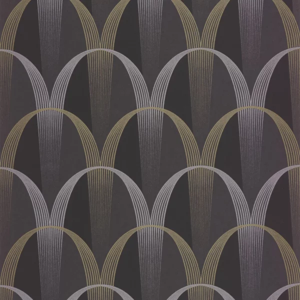 Entree Des Artistes Wallpaper - Noir Fusain / Or by brown geometric wallpaper from casadeco