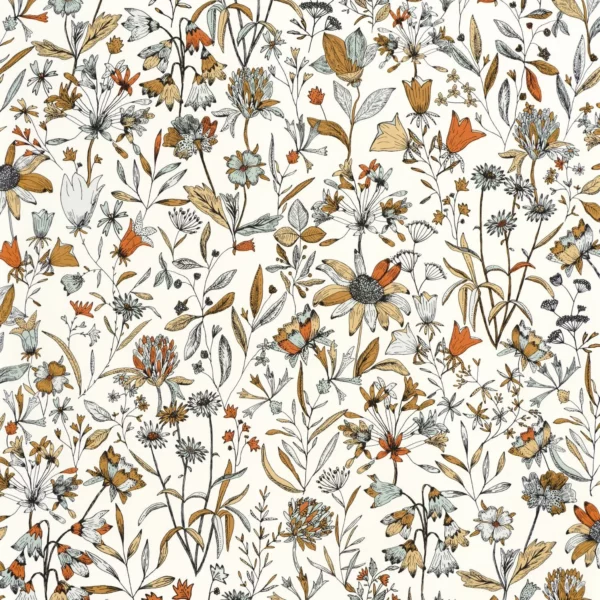Jardin De Giverny Wallpaper - Blanc Orange by orange botanical wallpaper from caselio