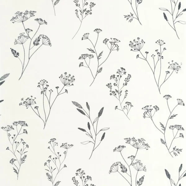black-grey botanical wallpaper from caselio