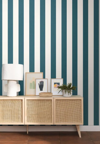 Linen Lines Wallpaper - Bleu Canard by Linen Lines Wallpaper - Bleu Canard from