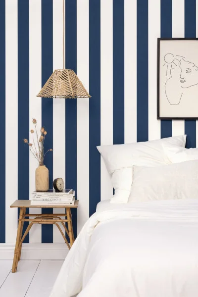 Linen Lines Wallpaper - Bleu Marine by Linen Lines Wallpaper - Bleu Marine from