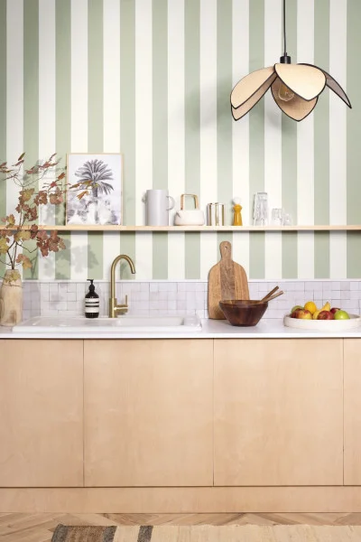 Linen Lines Wallpaper - Vert Amande by Linen Lines Wallpaper - Vert Amande from