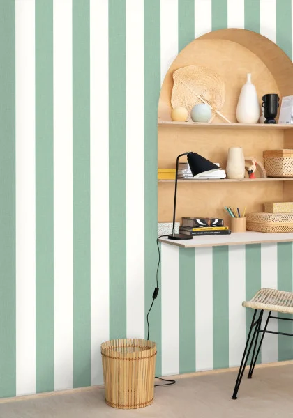 Linen Lines Wallpaper - Vert Menthe by Linen Lines Wallpaper - Vert Menthe from