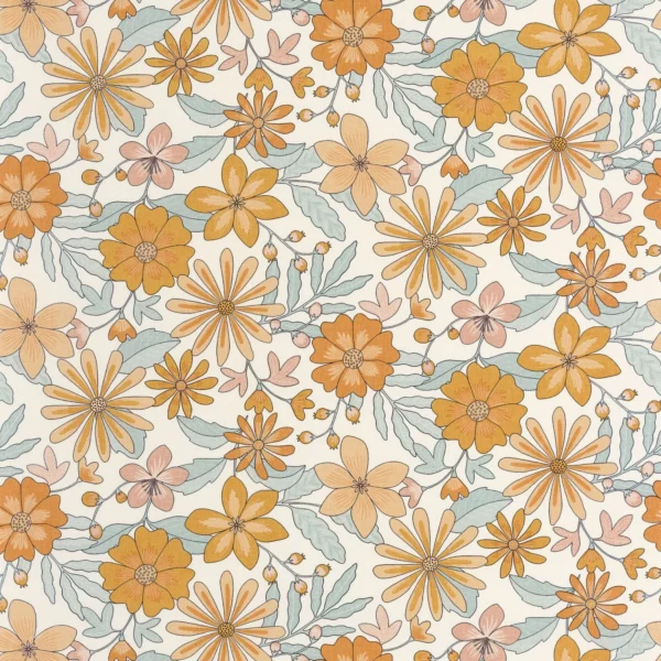 Emy Wallpaper - Orange Bleu by blue botanical wallpaper from caselio
