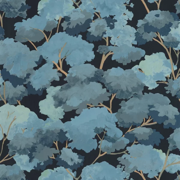 Ete Wallpaper - Bleu Nuit by blue botanical wallpaper from caselio