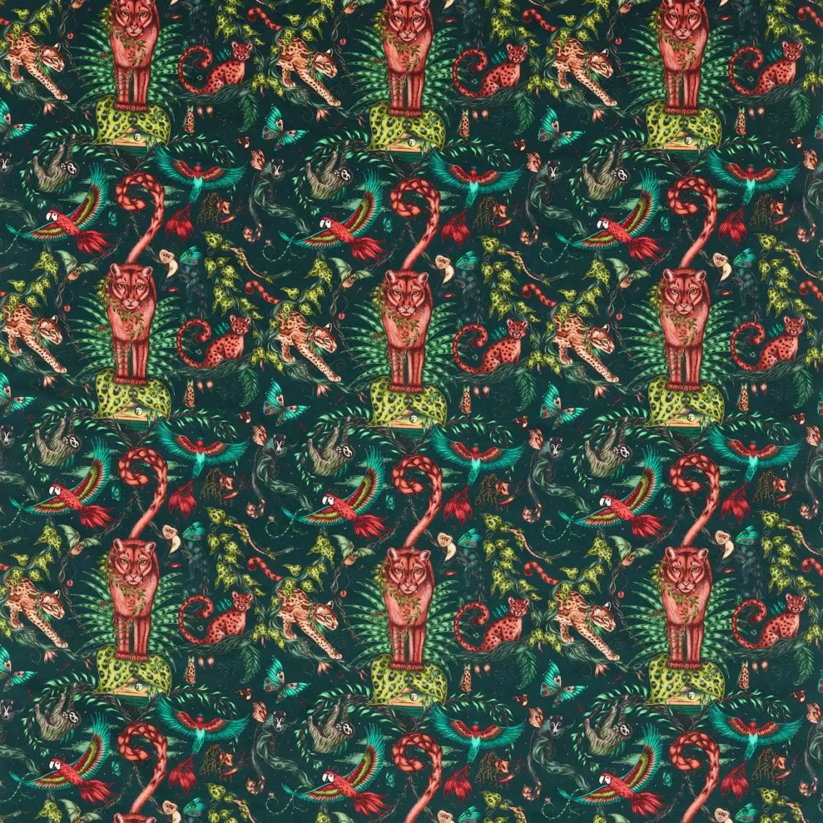 Bosque Dreams Velvet Fabric - Forest by multicolour animal velvet-chenille fabric from Emma Shipley