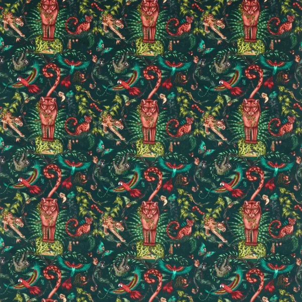 Bosque Dreams Velvet Fabric - Forest by multicolour animal velvet-chenille fabric from Emma Shipley