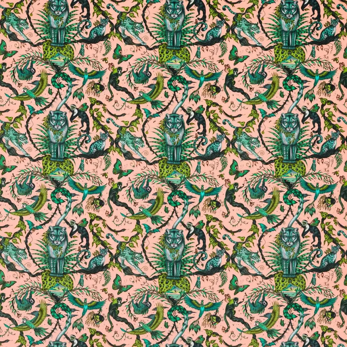 Bosque Dreams Velvet Fabric - Pink by pink animal velvet-chenille fabric from Emma Shipley