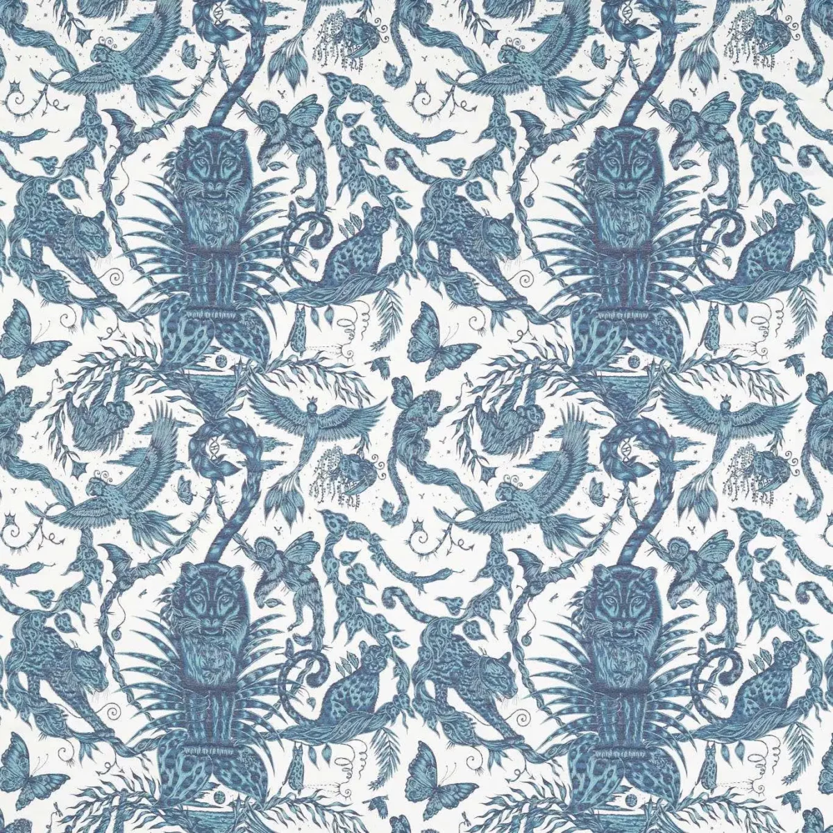 Bosque Dreams Jacquard Fabric - Ink by blue animal jacquard fabric from Emma Shipley