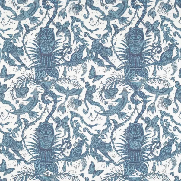 Bosque Dreams Jacquard Fabric - Ink by blue animal jacquard fabric from Emma Shipley