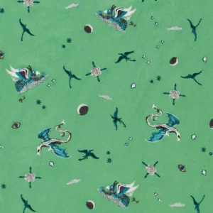 green animal embroideried fabric from Emma Shipley