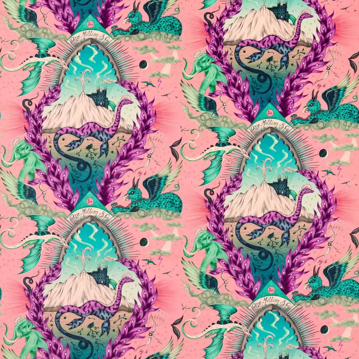 Highlandia Velvet Fabric - Pink by pink animal velvet-chenille fabric from Emma Shipley