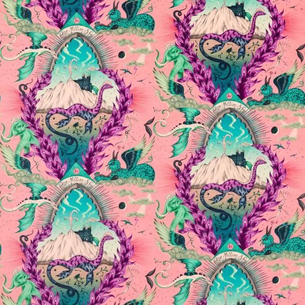 Highlandia Velvet Fabric - Pink by pink animal velvet-chenille fabric from Emma Shipley