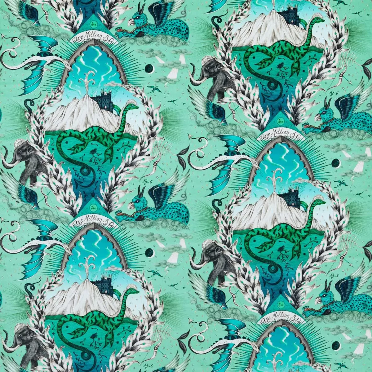 Highlandia Velvet Fabric - Sage by blue animal velvet-chenille fabric from Emma Shipley