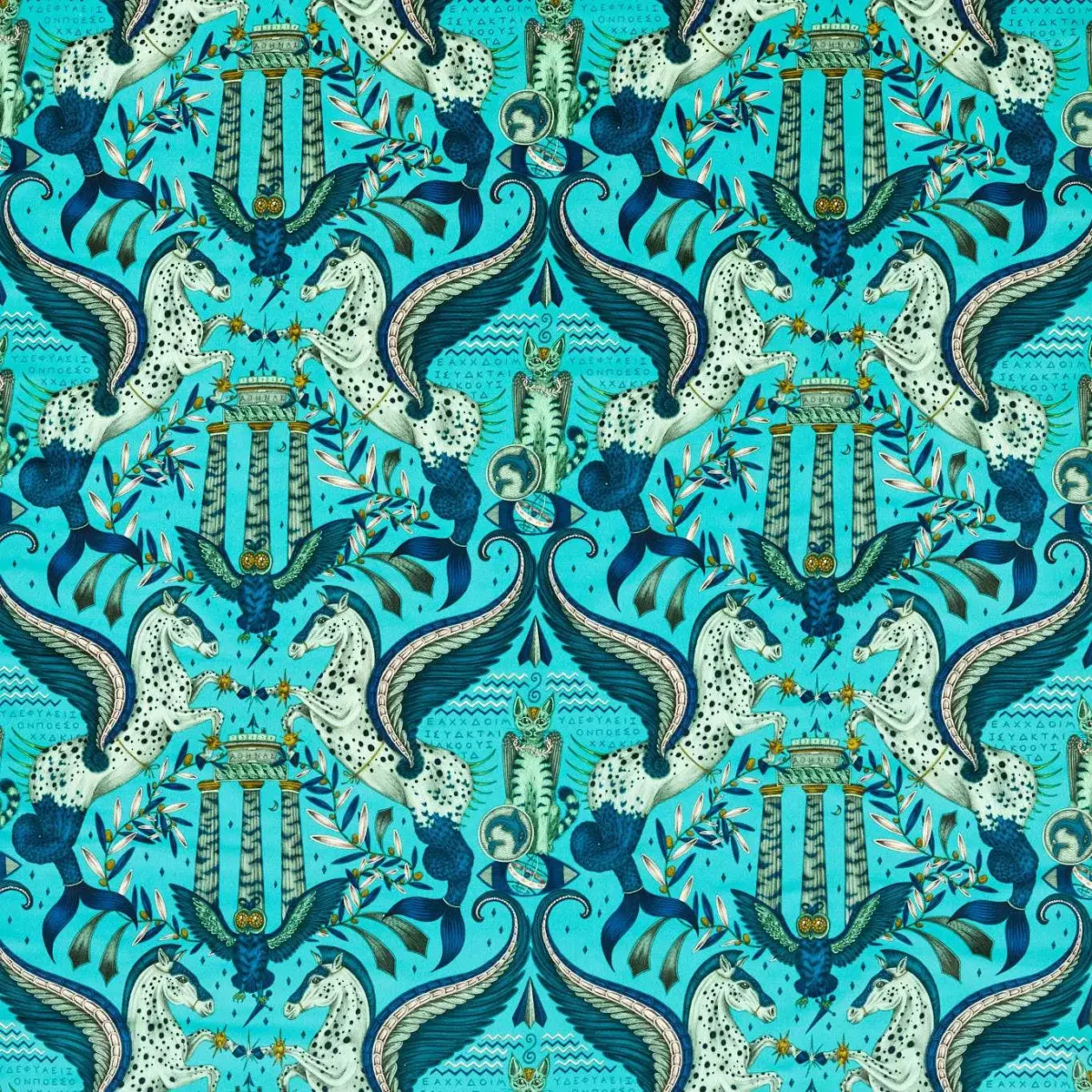 Odyssey Mythos Velvet Fabric - Peacock by blue animal velvet-chenille fabric from Emma Shipley