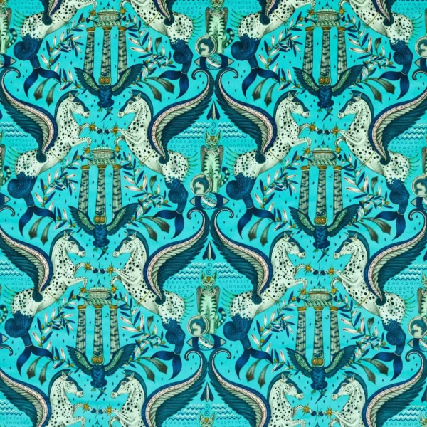 Odyssey Mythos Velvet Fabric - Peacock by blue animal velvet-chenille fabric from Emma Shipley