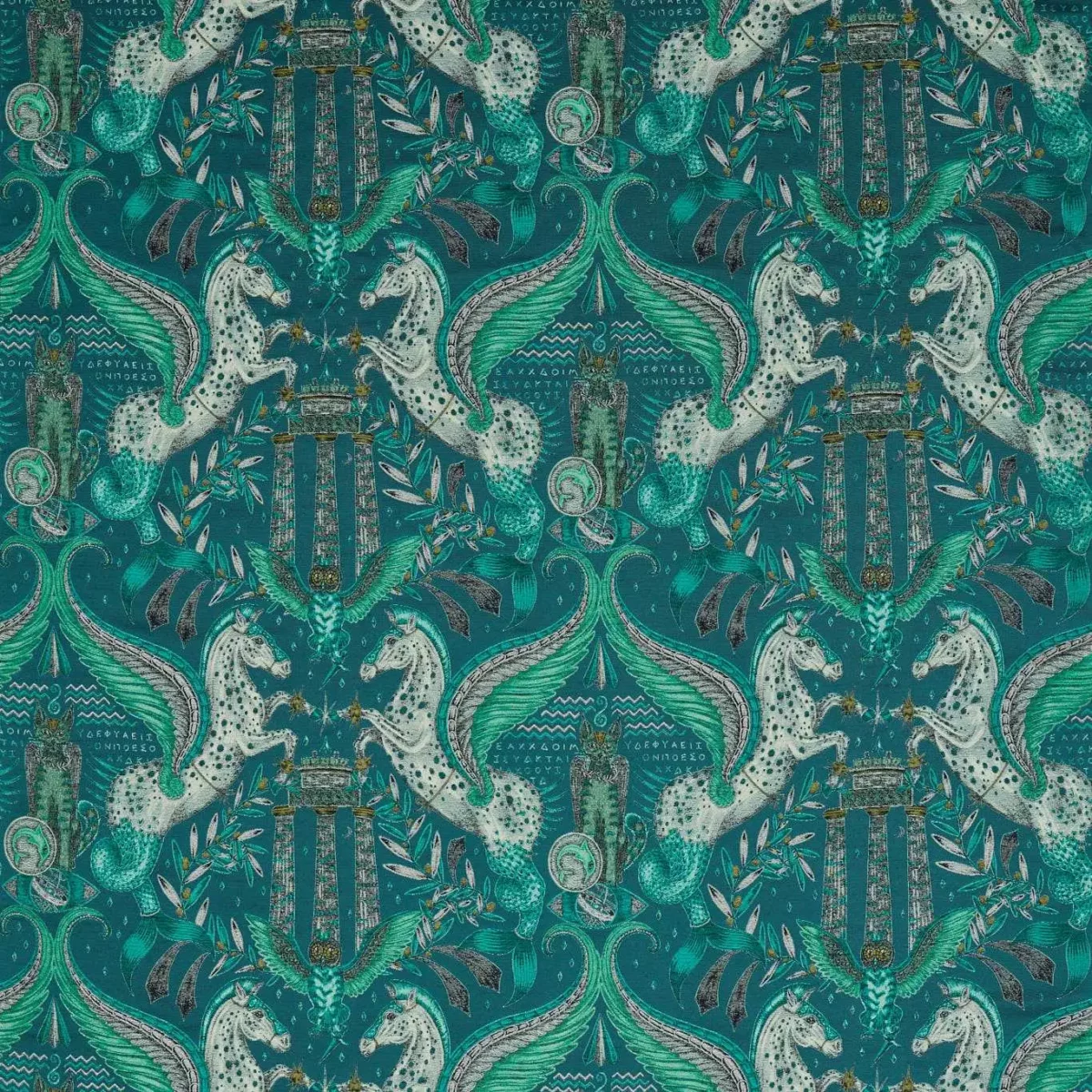 Odyssey Mythos Jacquard Fabric - Olive by green animal jacquard fabric from Emma Shipley