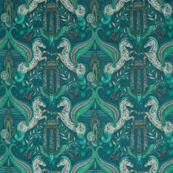 Odyssey Mythos Jacquard Fabric - Olive by green animal jacquard fabric from Emma Shipley