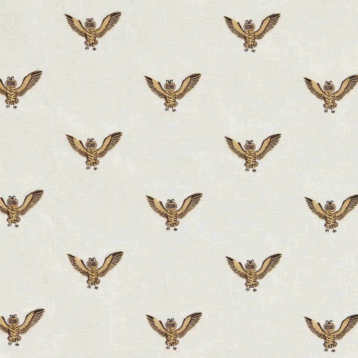 Owl of Athena Embroidery Fabric - Gold by yellow animal embroideried fabric from Emma Shipley