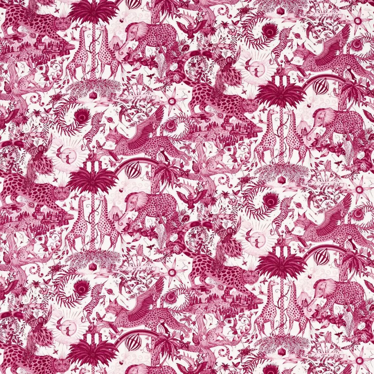 Paradise Lost Fabric - Berry by red animal cotton fabric from Emma Shipley
