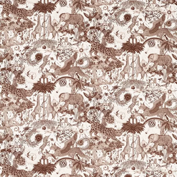 Paradise Lost Fabric - Sepia by brown animal cotton fabric from Emma Shipley