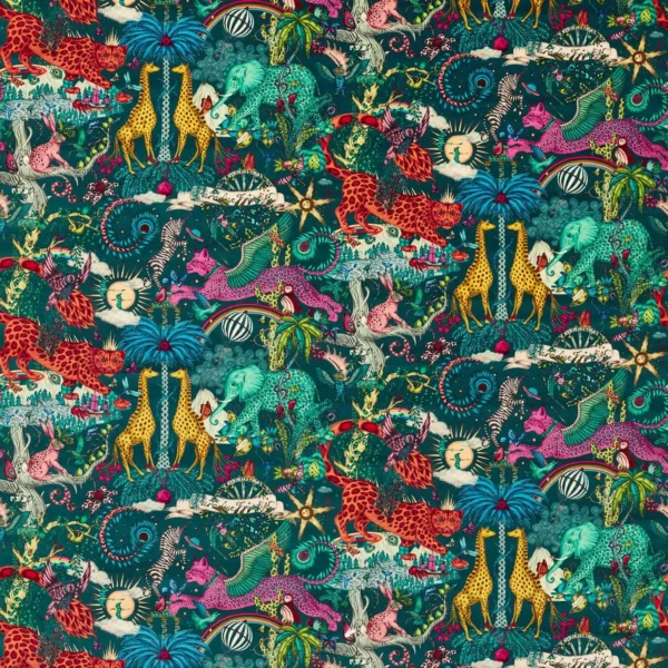 Paradise Lost Velvet Fabric - Teal by multicolour animal velvet-chenille fabric from Emma Shipley