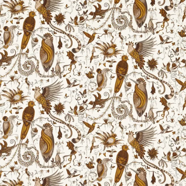 Quetzal Fabric - Gold by brown animal cotton fabric from Emma Shipley