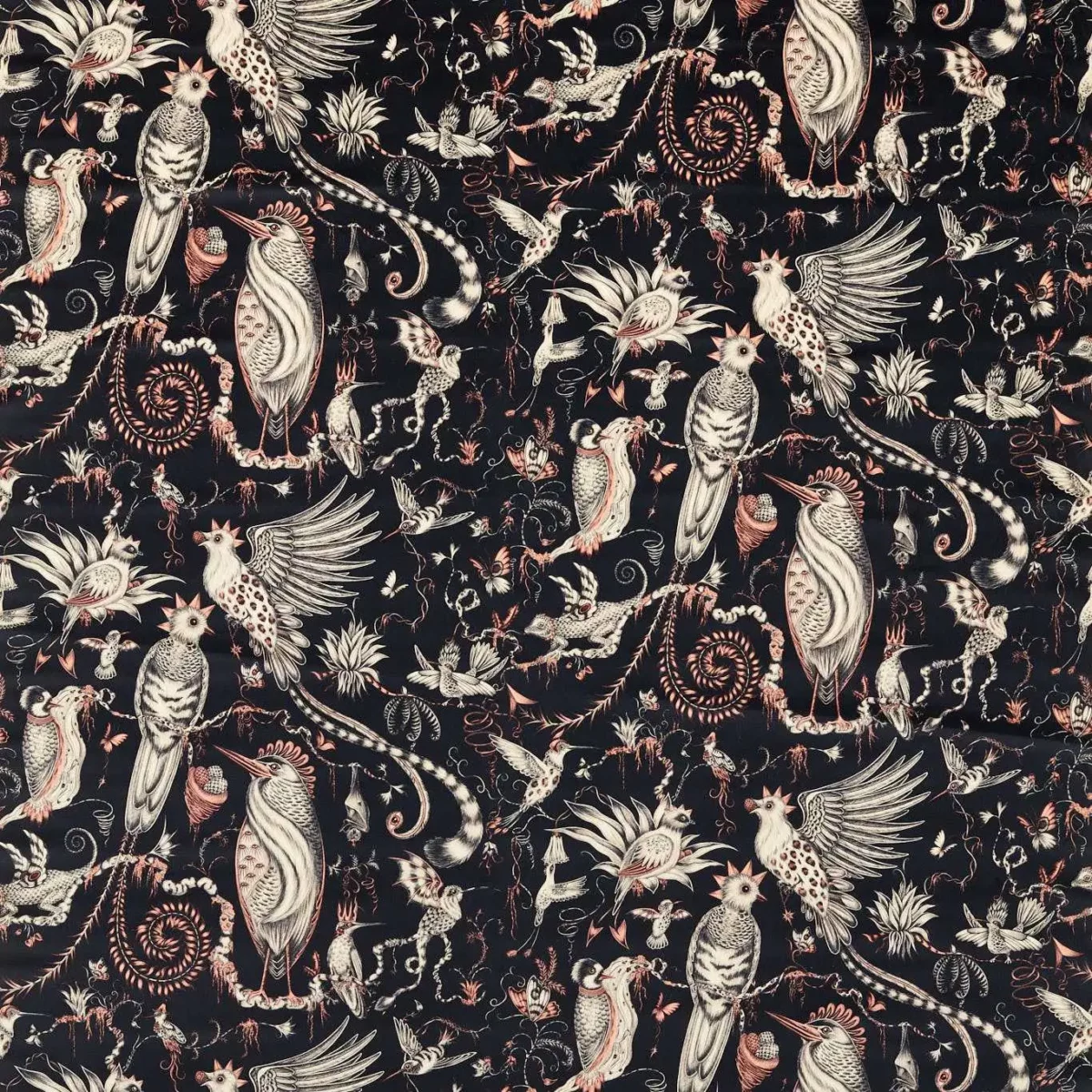 Quetzal Velvet Fabric - Charcoal by black-grey animal velvet-chenille fabric from Emma Shipley