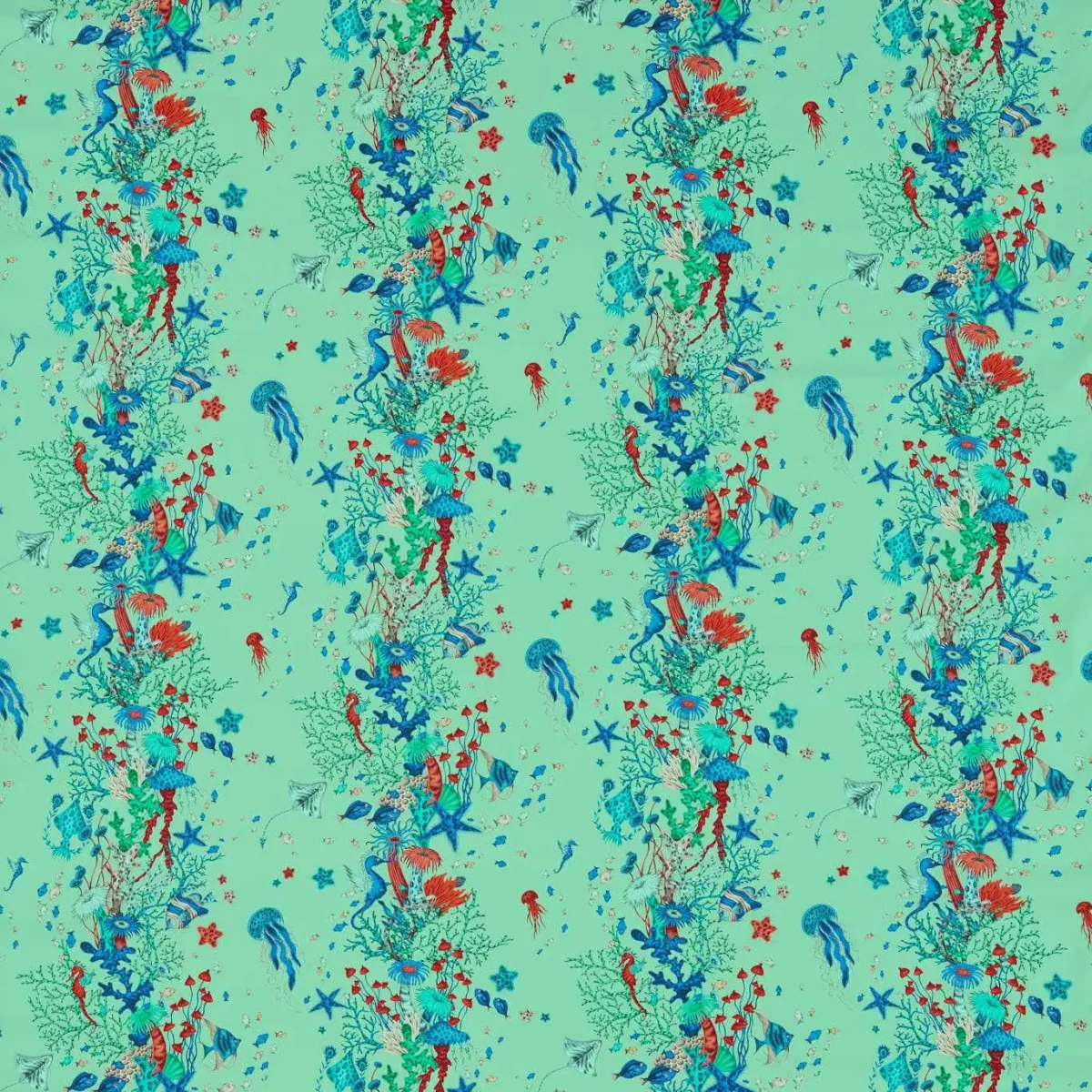 Seaforest Fabric - Aqua by blue animal cotton fabric from Emma Shipley
