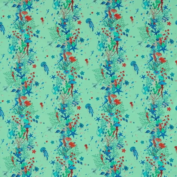 Seaforest Fabric - Aqua by blue animal cotton fabric from Emma Shipley