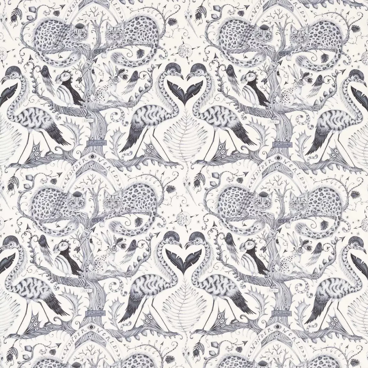 black-grey animal cotton fabric from Emma Shipley