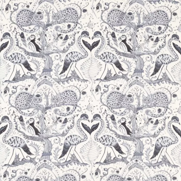 black-grey animal cotton fabric from Emma Shipley