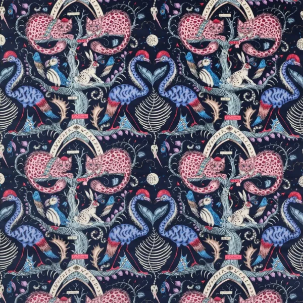 Wonder World Velvet Fabric - Berry by purple animal velvet-chenille fabric from Emma Shipley