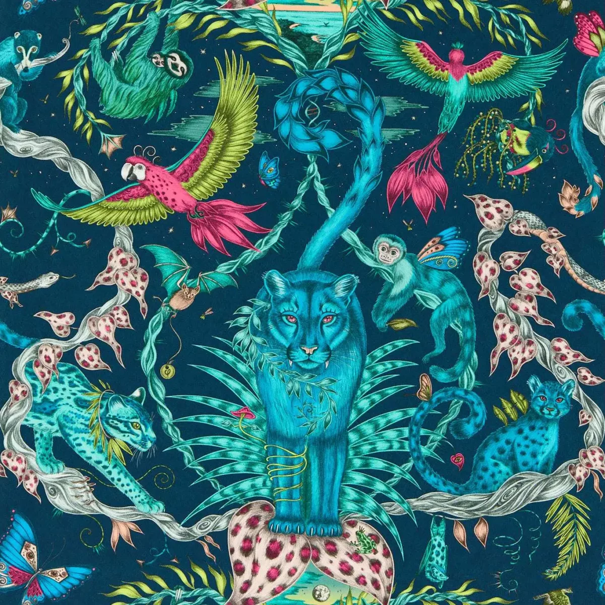 Bosque Dreams Wallpaper - Navy by blue animal wallpaper from emma shipley