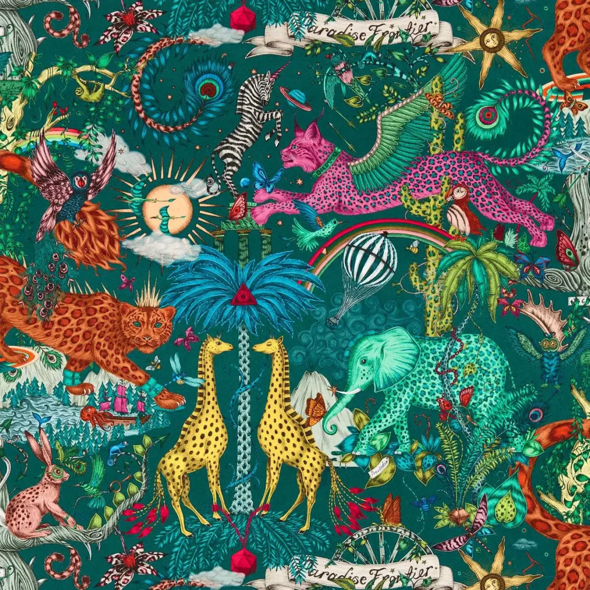 Paradise Lost Wallpaper - Teal by multicolour animal wallpaper from emma shipley