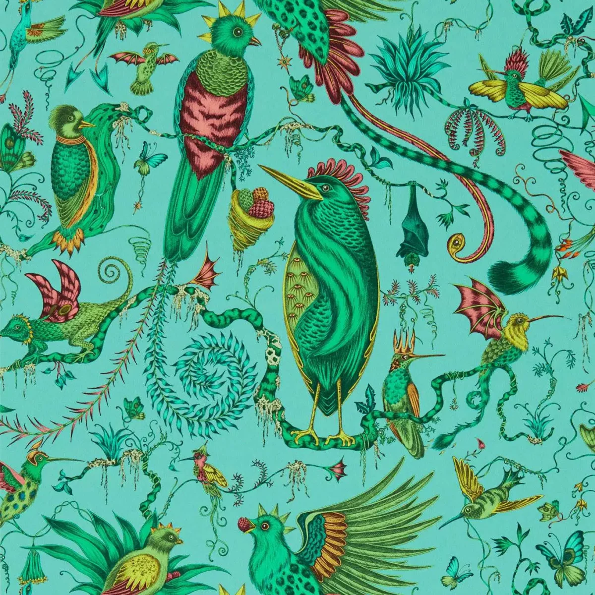 Quetzal Wallpaper - Aqua by blue animal wallpaper from emma shipley