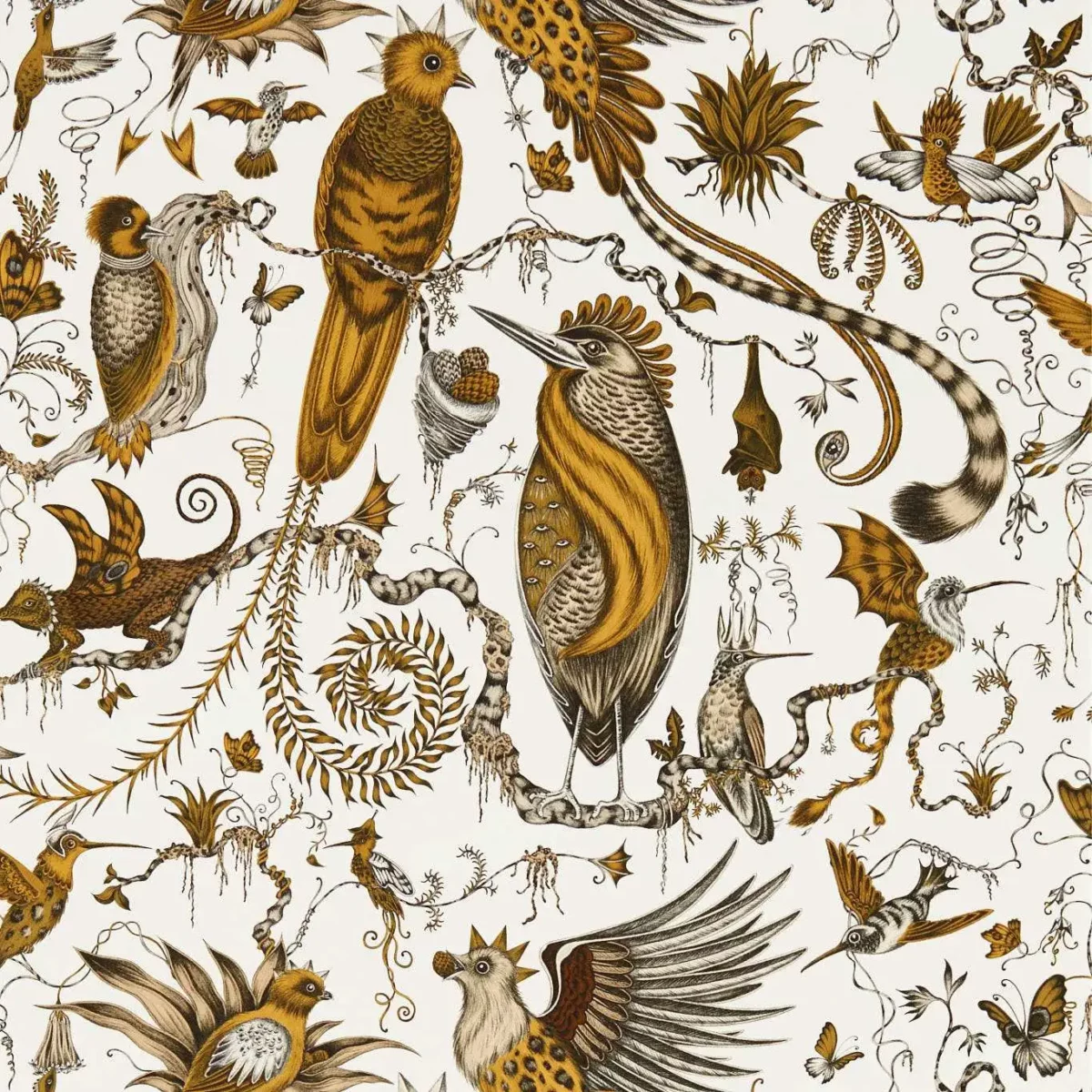 Quetzal Wallpaper - Gold by brown animal wallpaper from emma shipley