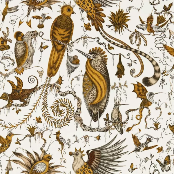 Quetzal Wallpaper - Gold by brown animal wallpaper from emma shipley