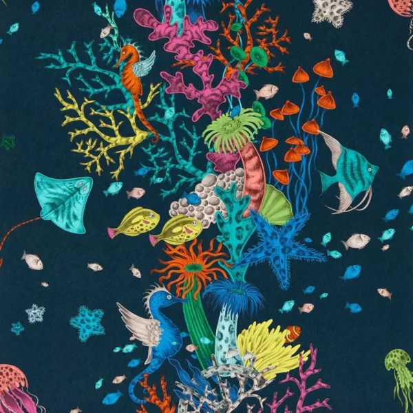 Seaforest Wallpaper - Navy by blue animal wallpaper from emma shipley