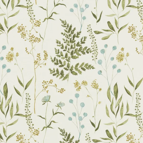 Hazel Fabric - Duckegg by green botanical printed fabric from Ashley Wilde