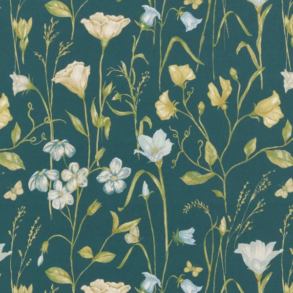 Orlena Fabric - Kingfisher by green botanical printed fabric from Ashley Wilde