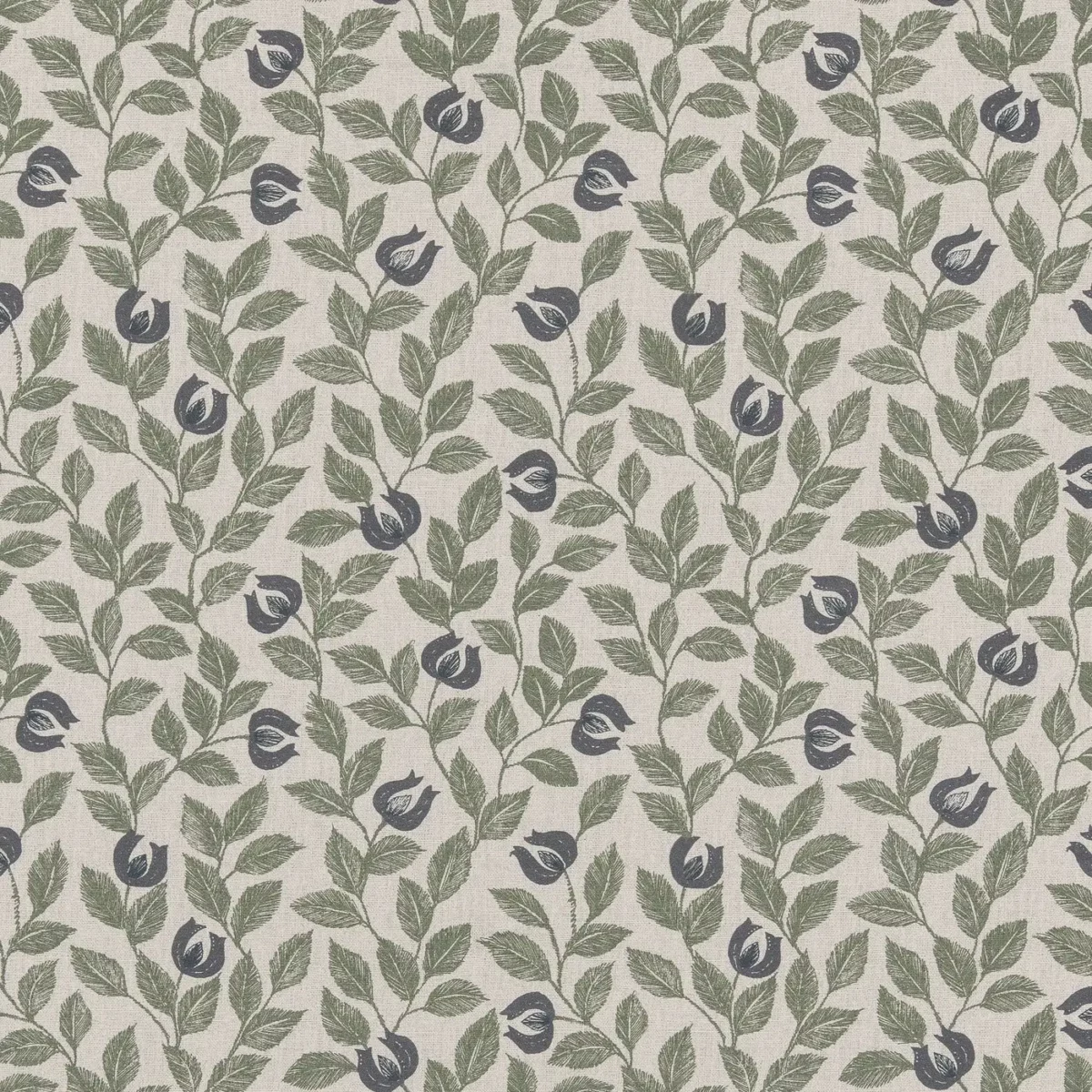Adeline Fabric - Moss by black-grey botanical cotton fabric from Ashley Wilde